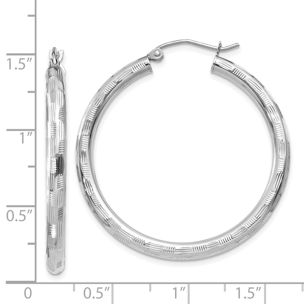 14K White Gold Diamond-cut Hoop Earrings