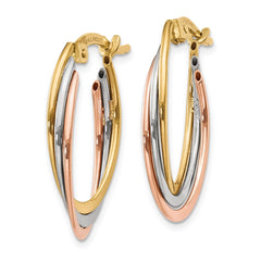 14K Tri-Color Gold Polished Oval Hoop Earrings