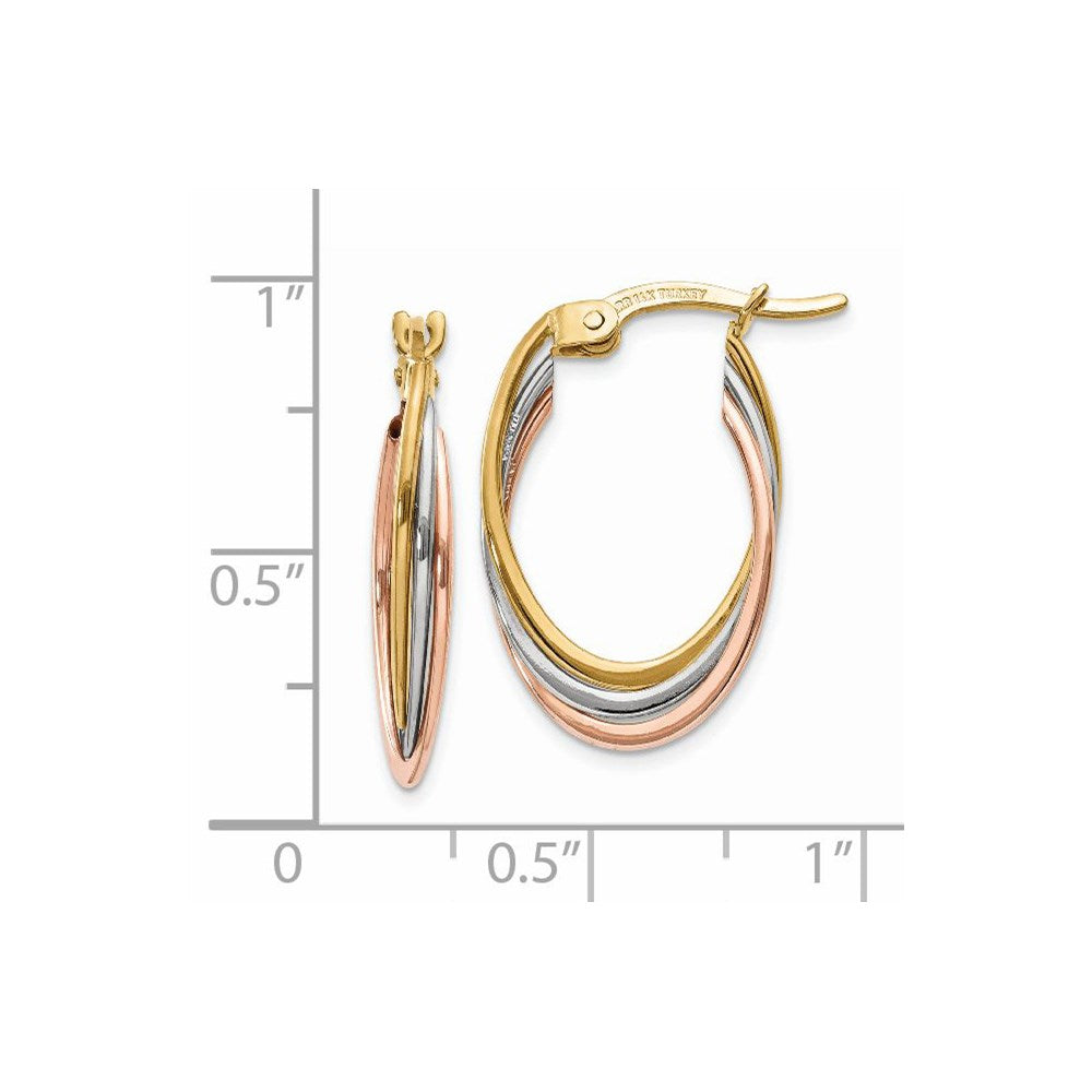 14K Tri-Color Gold Polished Oval Hoop Earrings