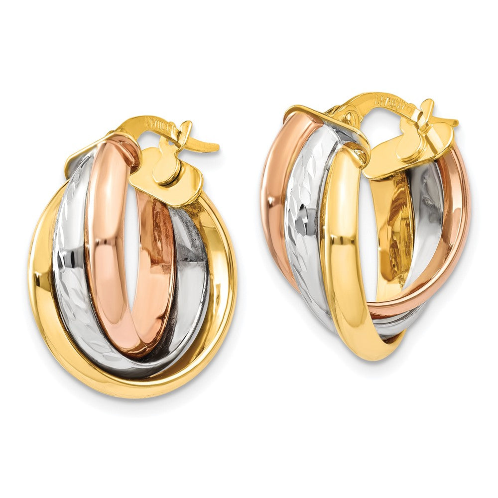 14K Tri-Color Gold Polished Post Hoop Earrings