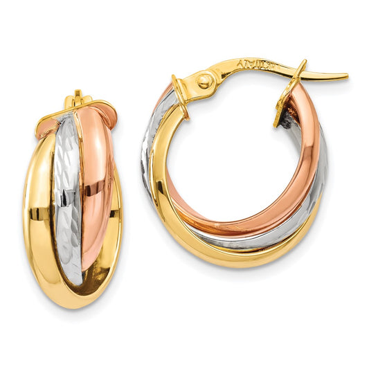 14K Tri-Color Gold Polished Post Hoop Earrings
