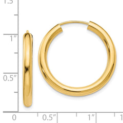 14K Yellow Gold Polished Endless Tube Hoop Earrings