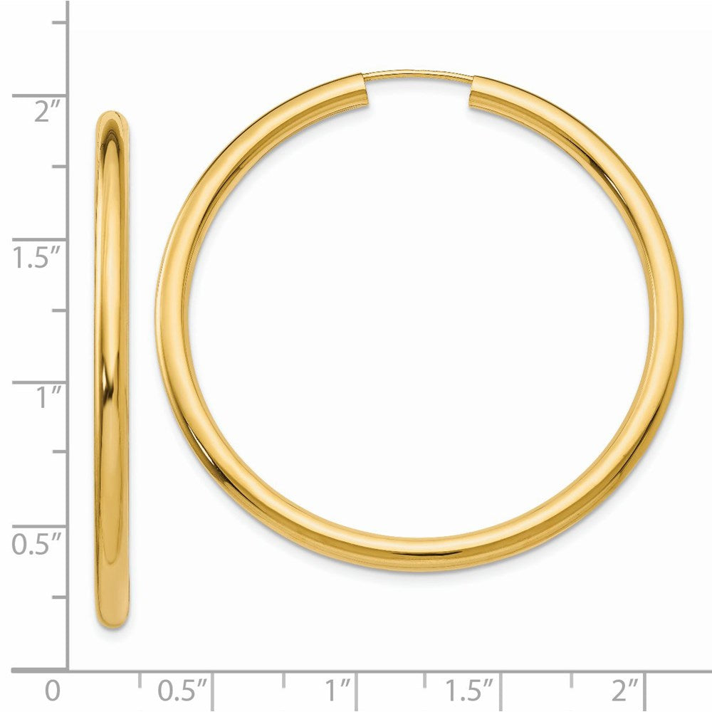 14K Yellow Gold Polished Endless Tube Hoop Earrings