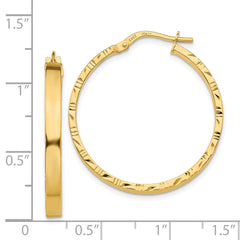 14K Yellow Gold Diamond-cut Edge Large 3mm Polished Hoop Earrings