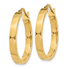 14K Yellow Gold Diamond-cut Edge Medium 3mm Polished Hoop Earrings