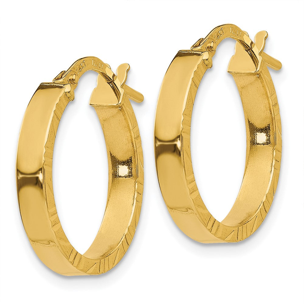 14K Yellow Gold Small 3mm Diamond-cut Edge Polished Hoop Earrings