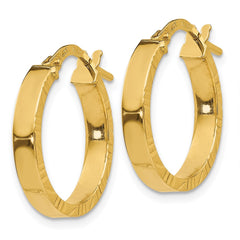 14K Yellow Gold Small 3mm Diamond-cut Edge Polished Hoop Earrings