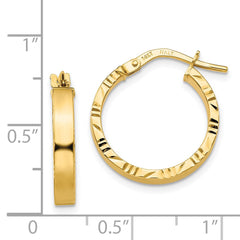 14K Yellow Gold Small 3mm Diamond-cut Edge Polished Hoop Earrings