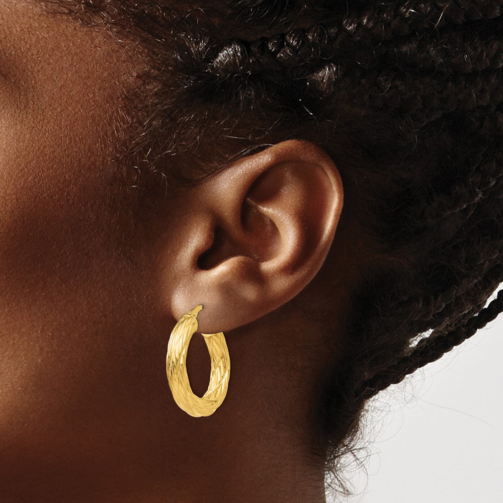 14K Yellow Gold Textured Tube Hoop Earrings