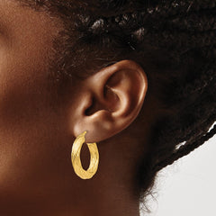14K Yellow Gold Textured Tube Hoop Earrings