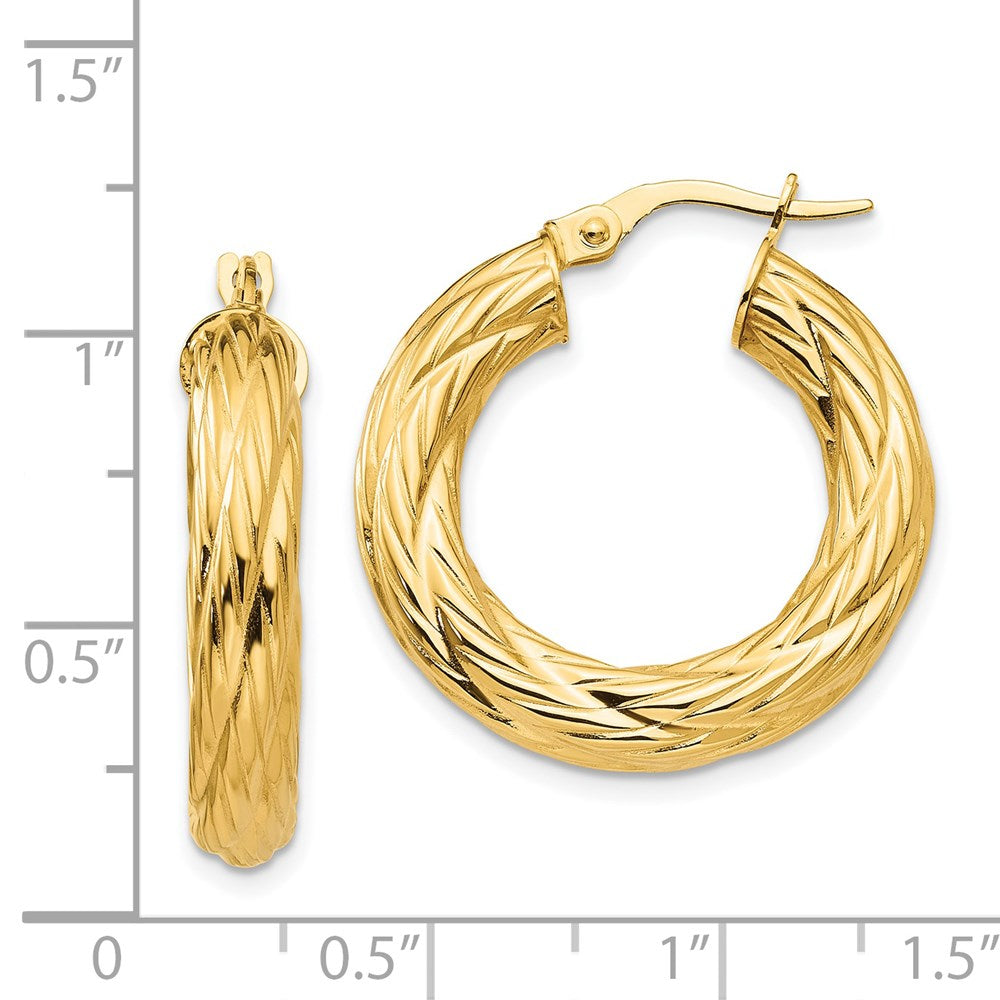 14K Yellow Gold Textured Tube Hoop Earrings