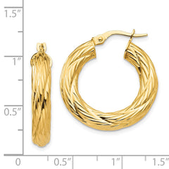 14K Yellow Gold Textured Tube Hoop Earrings