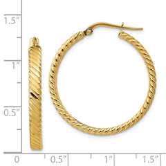 14K Yellow Gold Large 3mm Patterned Hoop Earrings
