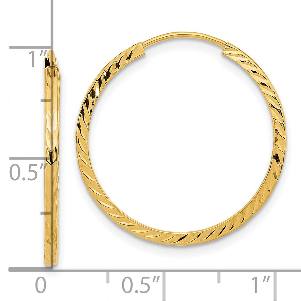 14K Yellow Gold Diamond-cut Square Tube Endless Hoop Earrings