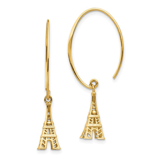 14K Yellow Gold Eiffel Tower Dangle Earrings