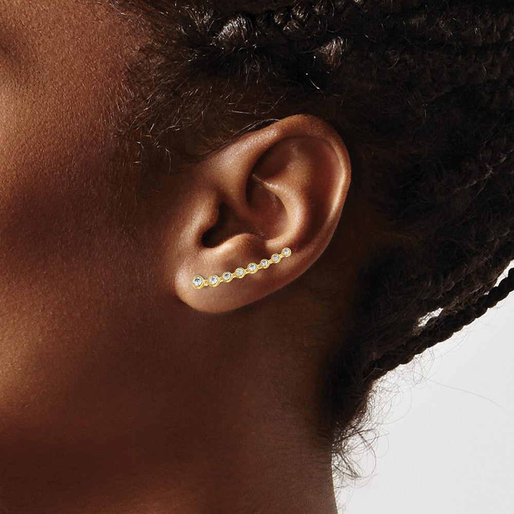 14K Yellow Gold CZ Ear Climber Earrings