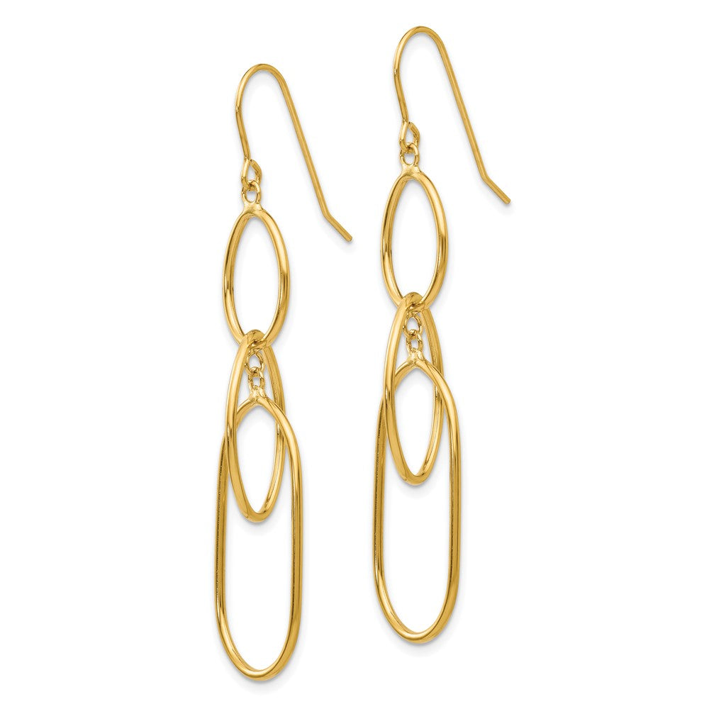 14K Yellow Gold 3 Tier Oval Dangle Wire Earrings