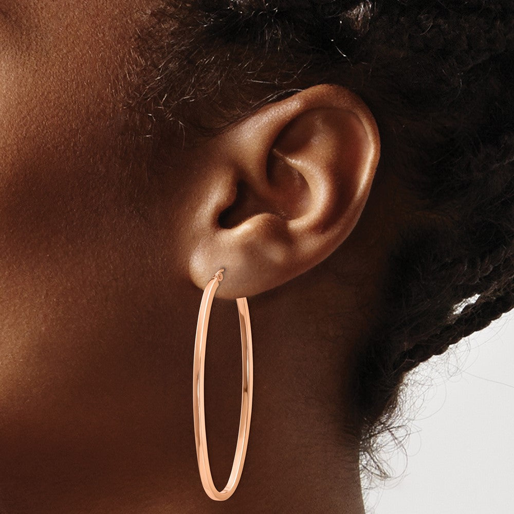 14K Rose Gold 2mm Square Tube Oval Hoop Earrings