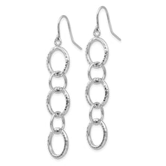 14K White Gold Diamond-cut Circle Dangle Earrings