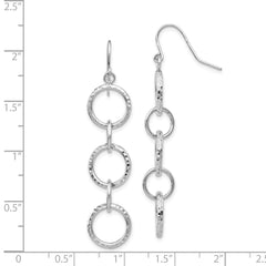 14K White Gold Diamond-cut Circle Dangle Earrings
