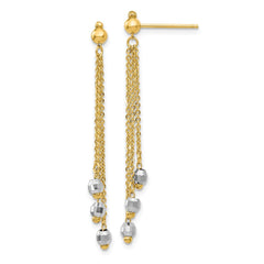 14K Two-Tone Gold Cable Chain Faceted Bead Earrings