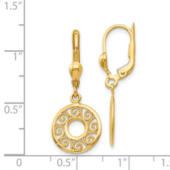 14K Yellow Gold Leverback Filigree Earrings