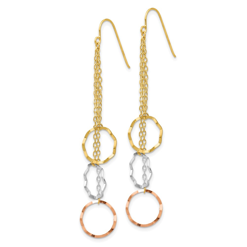 14K Tri-Color Gold Faceted Circle Earrings
