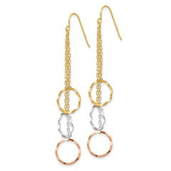 14K Tri-Color Gold Faceted Circle Earrings