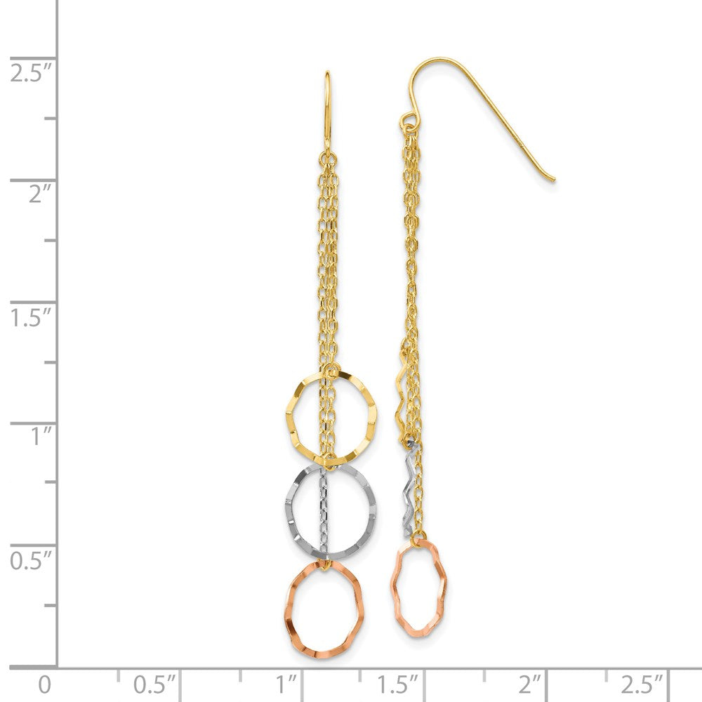 14K Tri-Color Gold Faceted Circle Earrings
