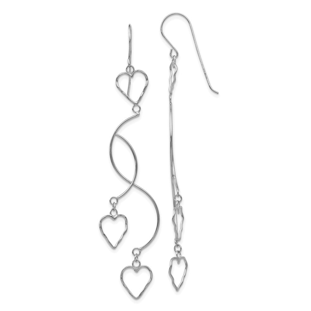 14K White Gold Diamond-cut Curved Bars & Heart Earrings