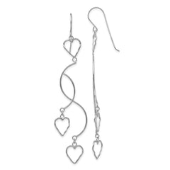 14K White Gold Diamond-cut Curved Bars & Heart Earrings