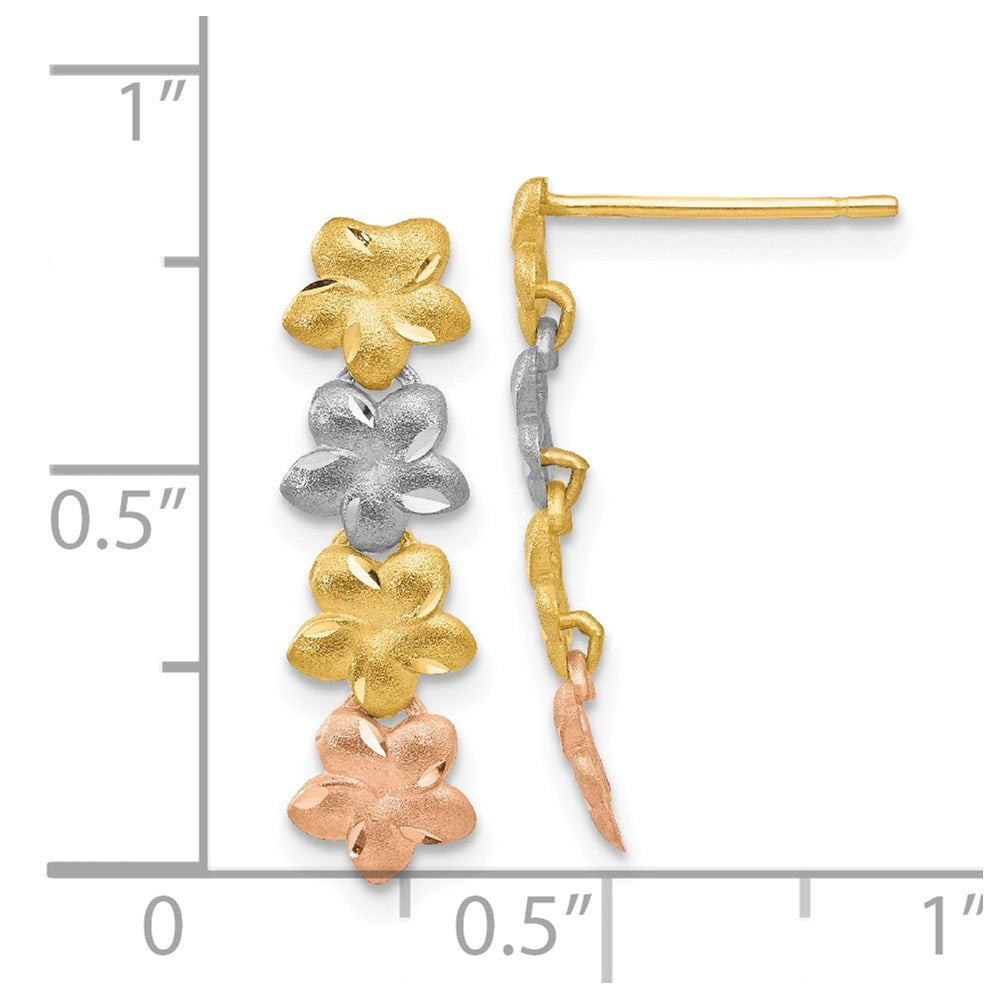 14K Tri-Color Gold Plumeria Earrings