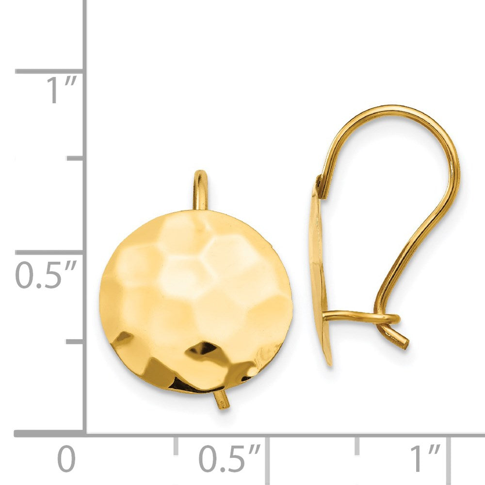 14K Yellow Gold Hammered Circle Disc Earrings