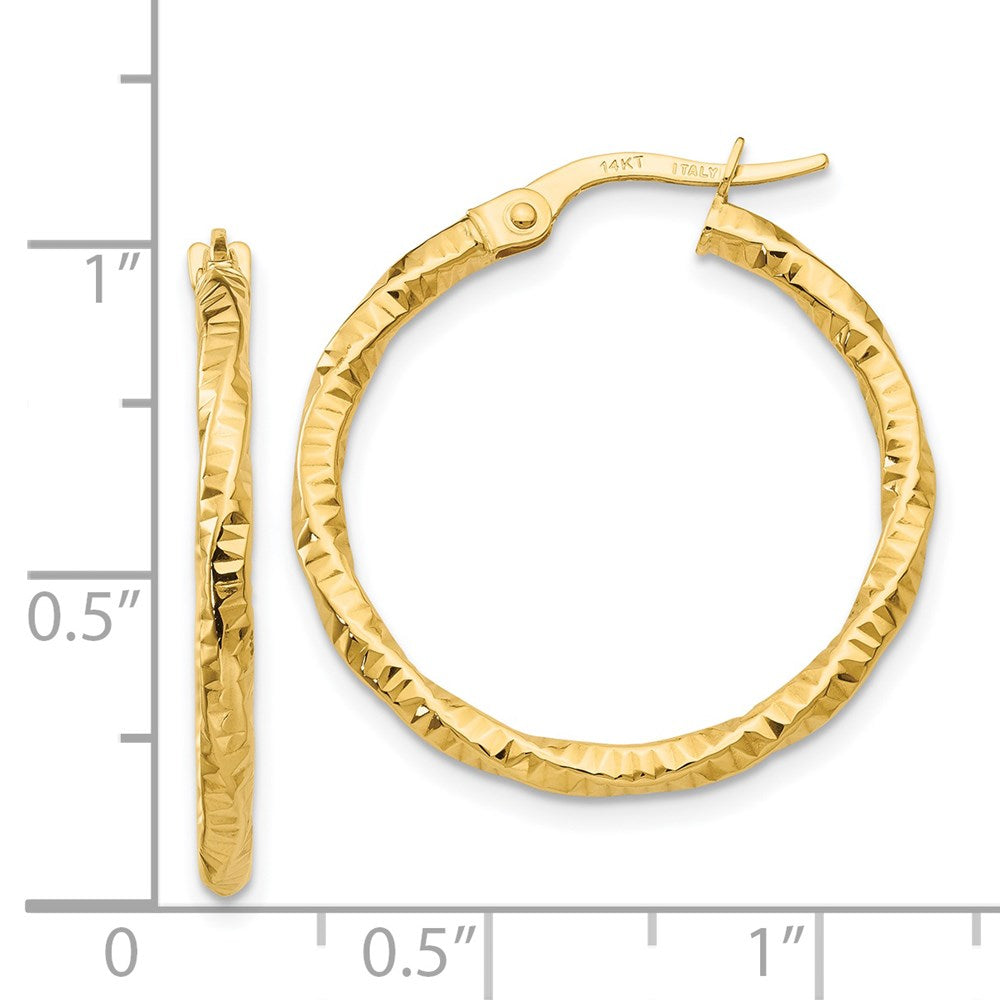 14K Yellow Gold Polished and Textured Hoop Earrings