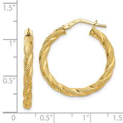 14K Yellow Gold Twisted Textured Hoop Earrings