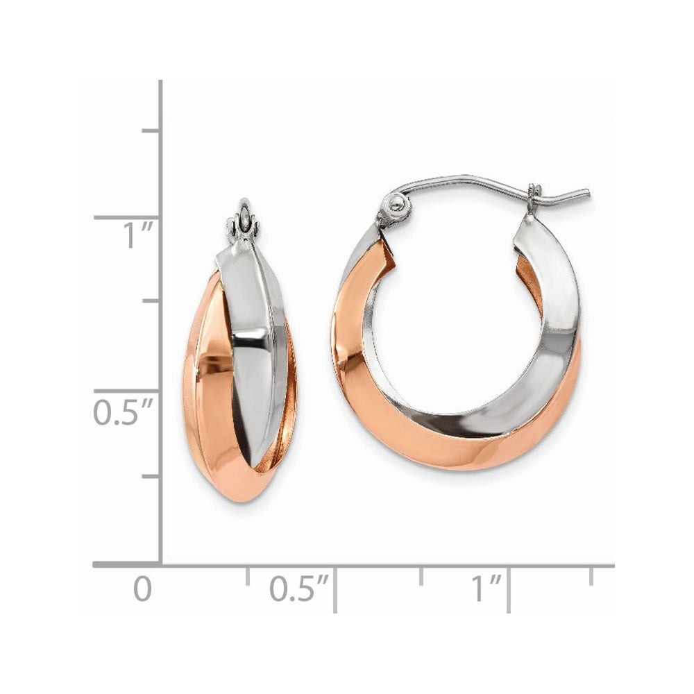 14K Rose & White Gold Polished Oval Hoop Earrings