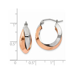 14K Rose & White Gold Polished Oval Hoop Earrings