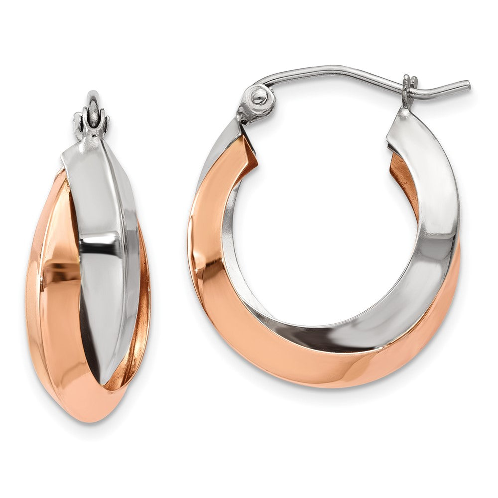 14K Rose & White Gold Polished Oval Hoop Earrings