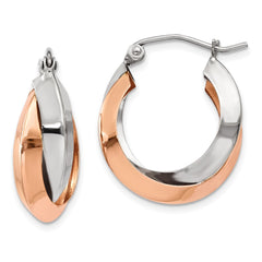14K Rose & White Gold Polished Oval Hoop Earrings