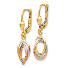 14K Tri-Color Gold Polished Dangle Leverback Earrings