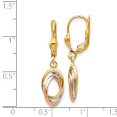 14K Tri-Color Gold Polished Dangle Leverback Earrings