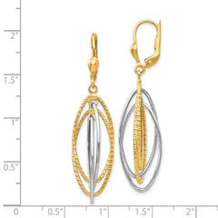 14K Two-Tone Gold Textured and Polished Dangle Leverback Earrings