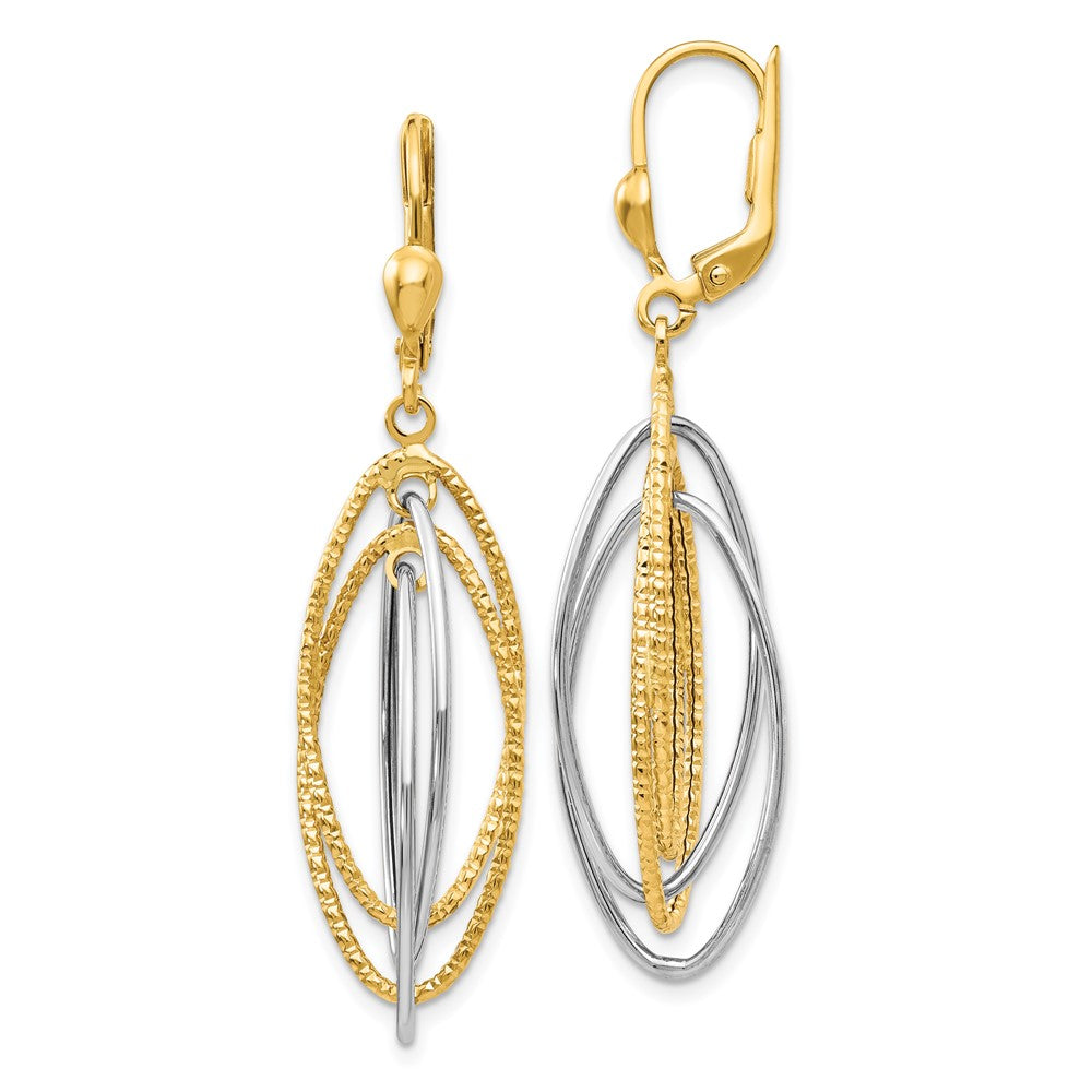 14K Two-Tone Gold Textured and Polished Dangle Leverback Earrings
