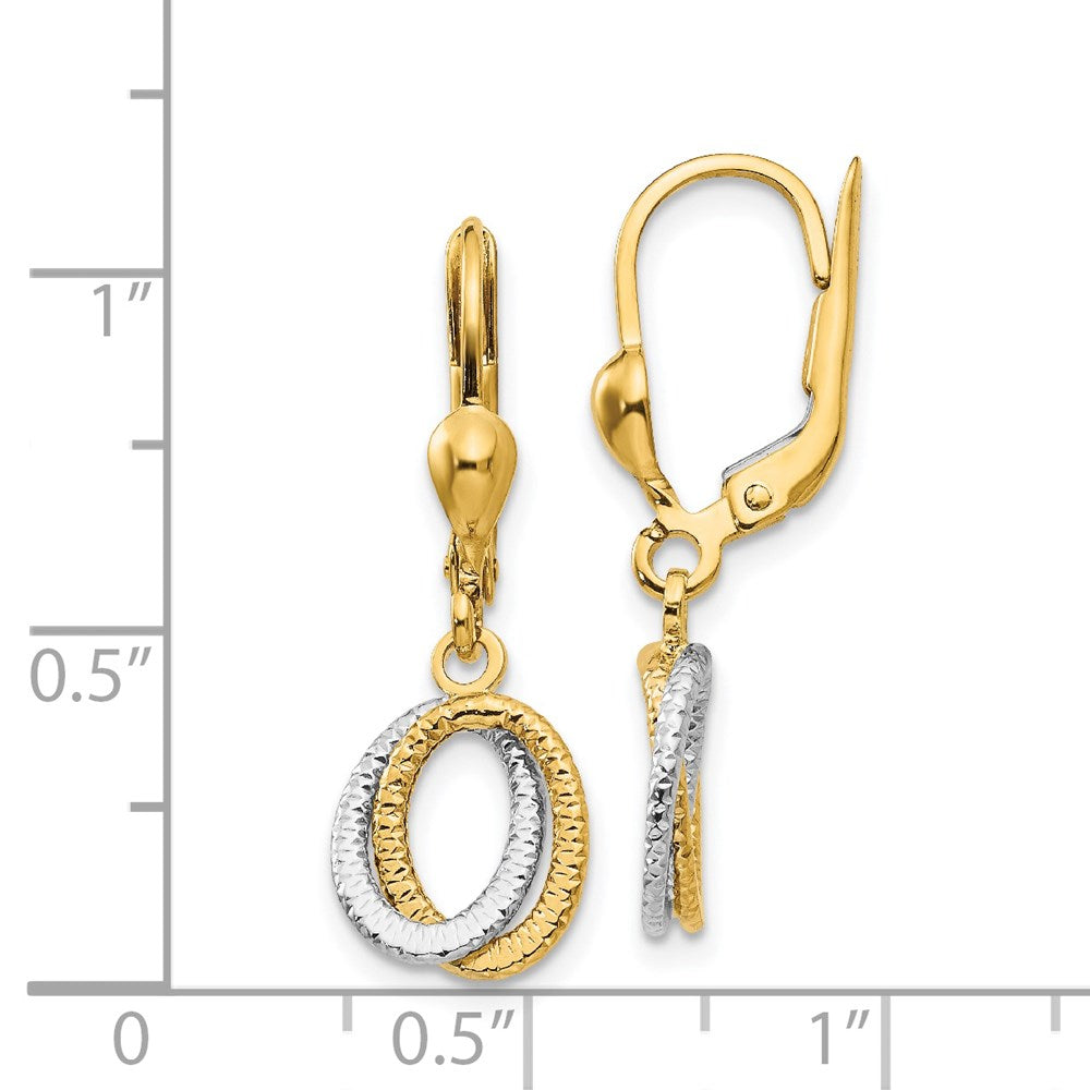 14K Two-Tone Gold Textured and Polished Dangle Leverback Earrings