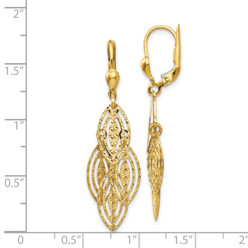 14K Yellow Gold Textured and Polished Dangle Leverback Earrings