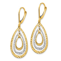 14K Two-Tone Gold Diamond-cut Leverback Earrings