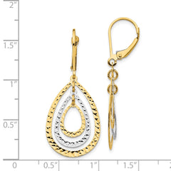 14K Two-Tone Gold Diamond-cut Leverback Earrings