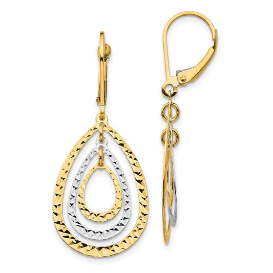 14K Two-Tone Gold Diamond-cut Leverback Earrings
