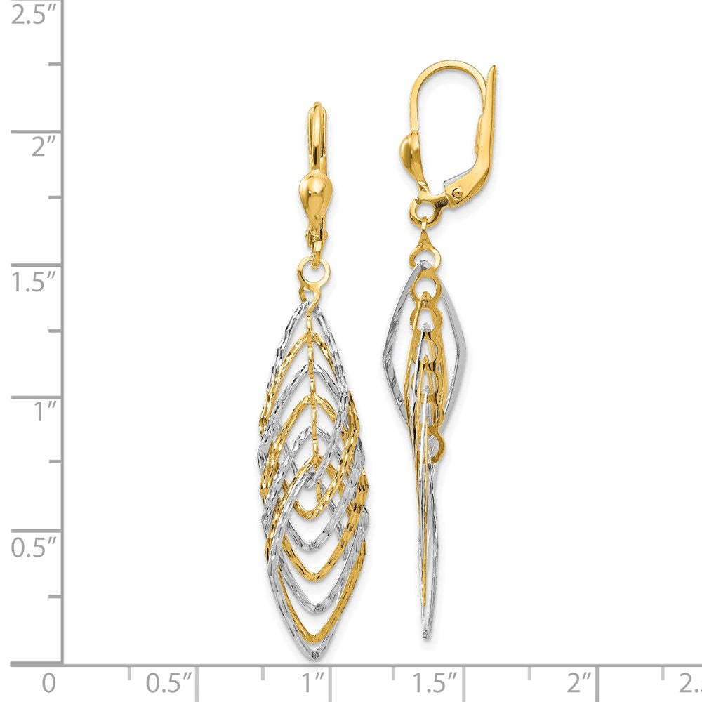 14K Two-Tone Gold Polished Diamond-cut Dangle Leverback Earrings