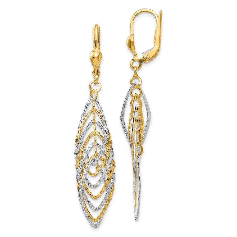 14K Two-Tone Gold Polished Diamond-cut Dangle Leverback Earrings